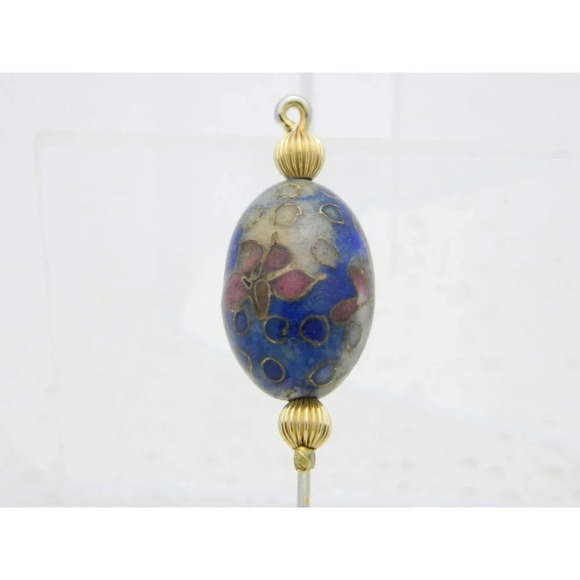 VTG Gold Tone Oval Blue Floral Cloisonne Enamel Stick Pin - Picture 1 of 3
